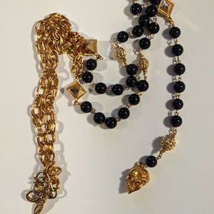 Stunning Ettika Dolls Skill Skull Rosary Style Necklace - Black Glass Beads